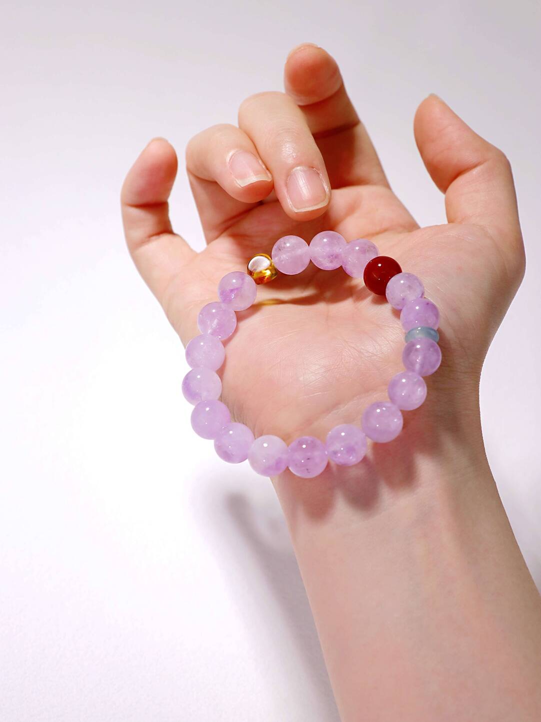 Lavender Amethyst Amber Flower Bead Bracelet Flower Collection Light Jewelry