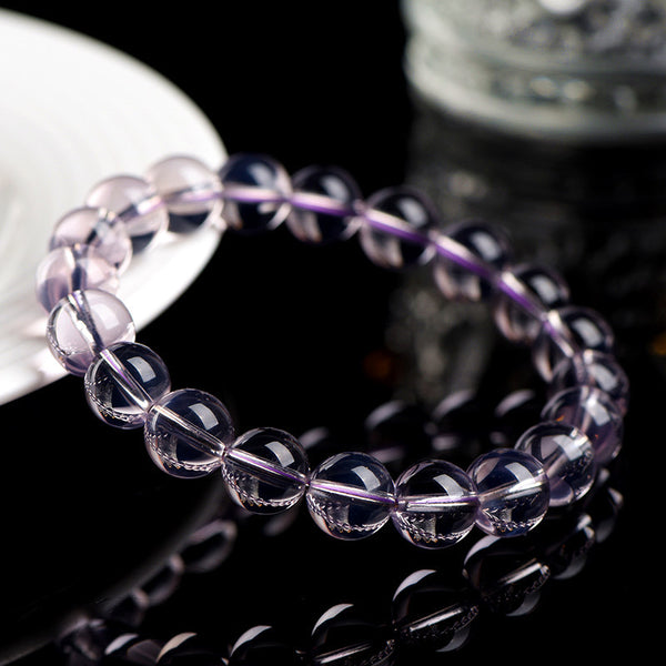 Natural Ice Transparent Purple Jade Crystal Round Bead Bracelet Ice Seed Purple Jade Crystal Bracelet