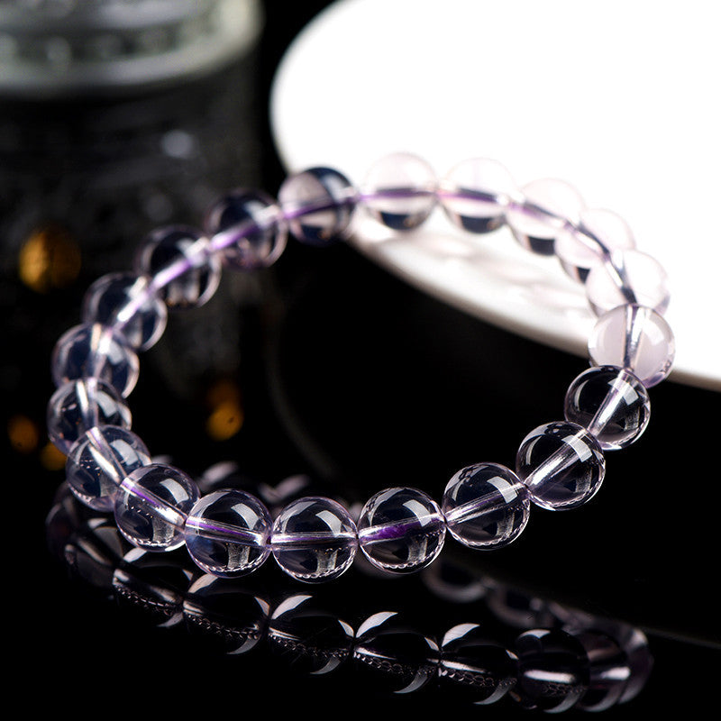 Natural Ice Transparent Purple Jade Crystal Round Bead Bracelet Ice Seed Purple Jade Crystal Bracelet