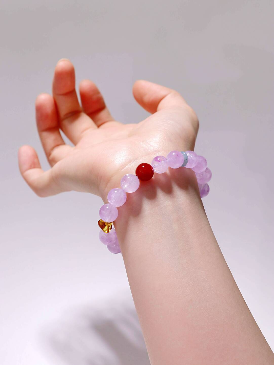 Lavender Amethyst Amber Flower Bead Bracelet Flower Collection Light Jewelry