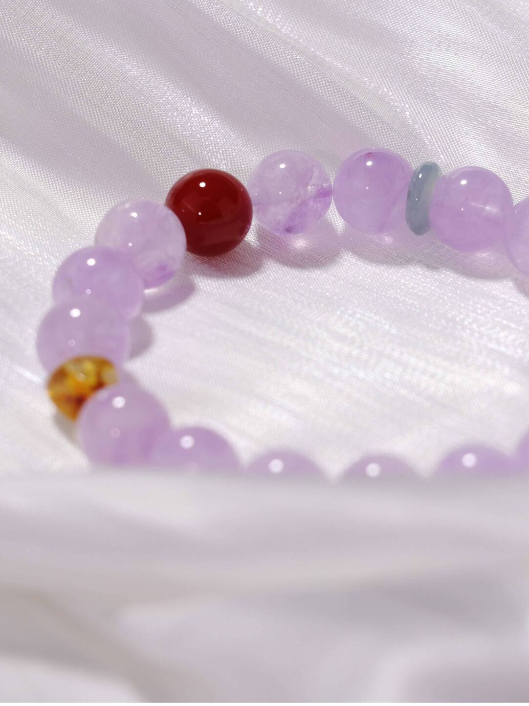 Lavender Amethyst Amber Flower Bead Bracelet Flower Collection Light Jewelry
