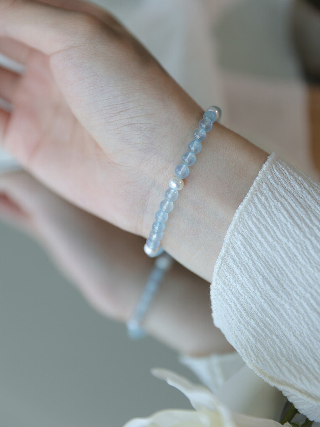Natural Glacier Aquamarine Bracelet Women's Natural Freshwater Pearl Bracelet
