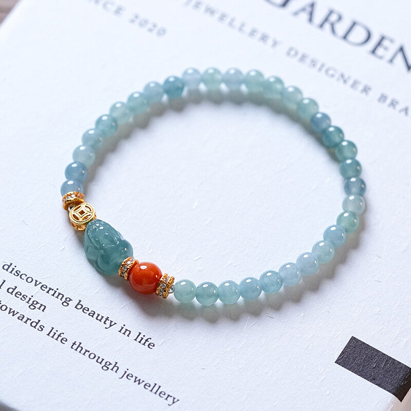 「Lumanying」Natural Blue Water Jade Bracelet for Women Gourd Original New Chinese Style Pixiu Bracelet