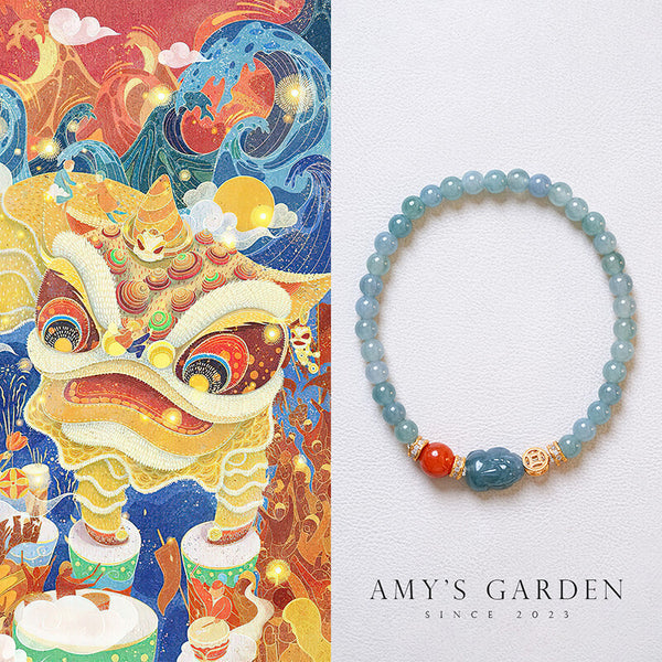 「Lumanying」Natural Blue Water Jade Bracelet for Women Gourd Original New Chinese Style Pixiu Bracelet