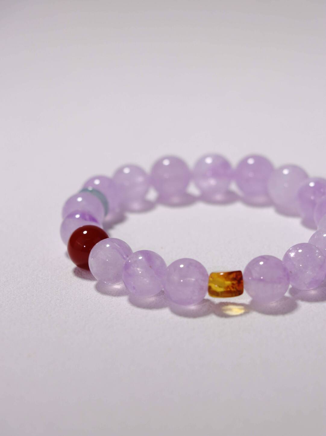 Lavender Amethyst Amber Flower Bead Bracelet Flower Collection Light Jewelry
