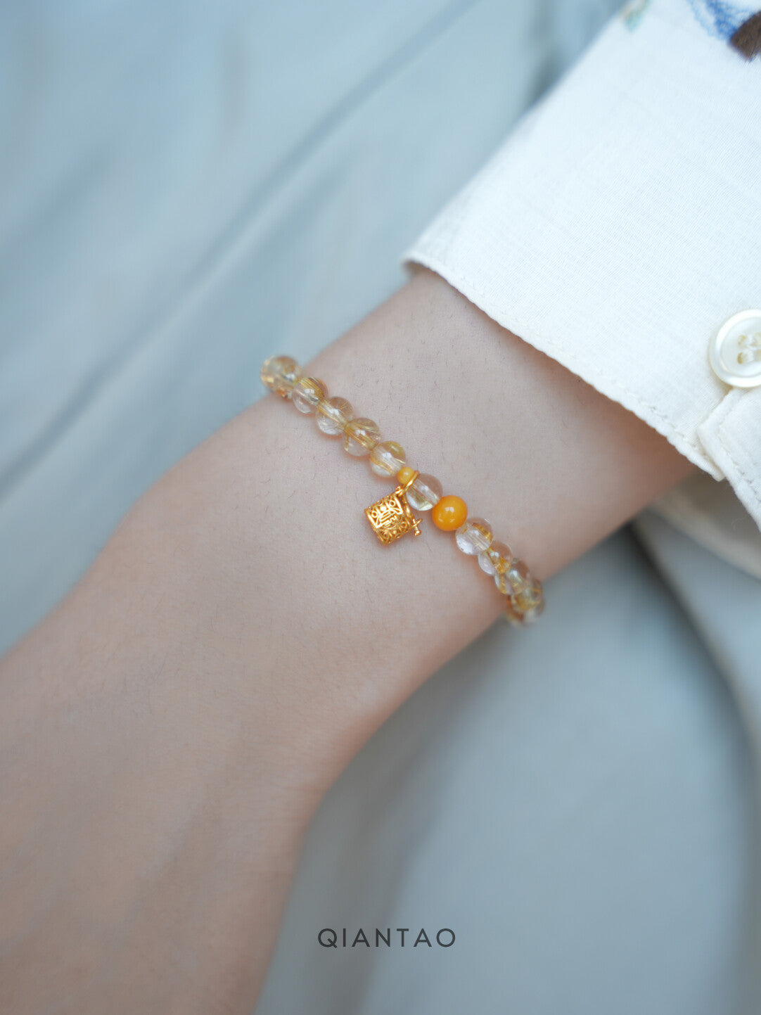Chinese Style Natural Golden Rutilated Quartz Bracelet Yellow Crystal Wealth-Attracting High-End Bracelet