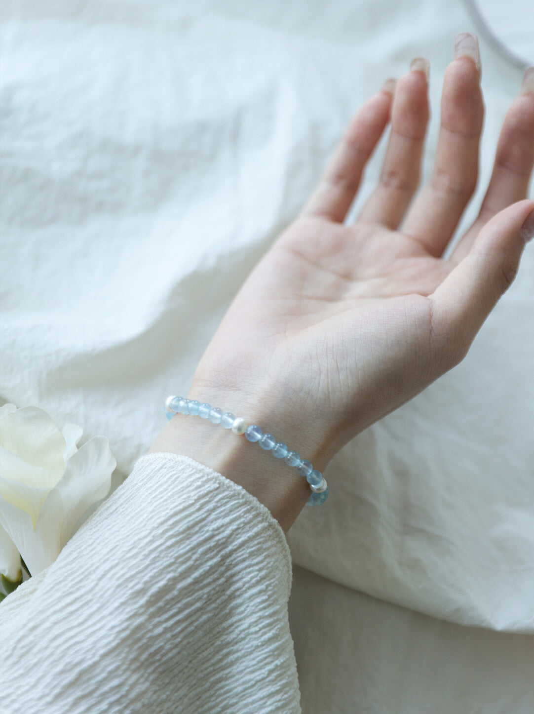 Natural Glacier Aquamarine Bracelet Women's Natural Freshwater Pearl Bracelet