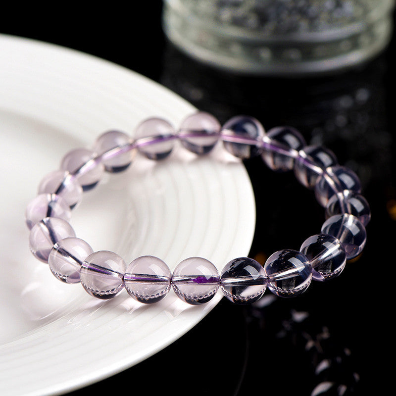 Natural Ice Transparent Purple Jade Crystal Round Bead Bracelet Ice Seed Purple Jade Crystal Bracelet