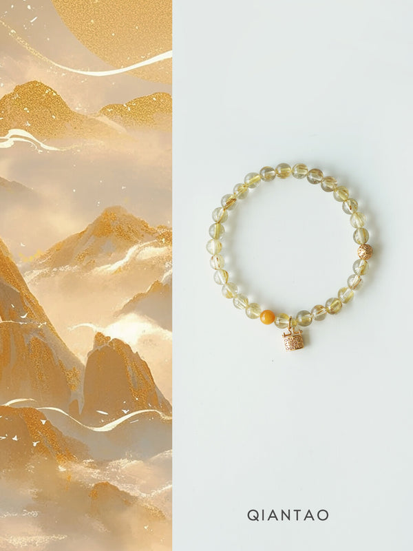 Chinese Style Natural Golden Rutilated Quartz Bracelet Yellow Crystal Wealth-Attracting High-End Bracelet