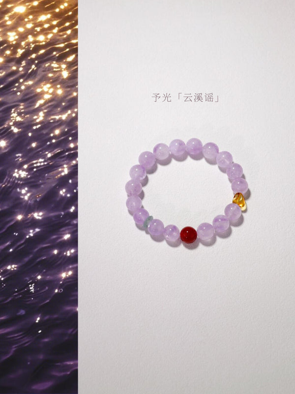 Lavender Amethyst Amber Flower Bead Bracelet Flower Collection Light Jewelry
