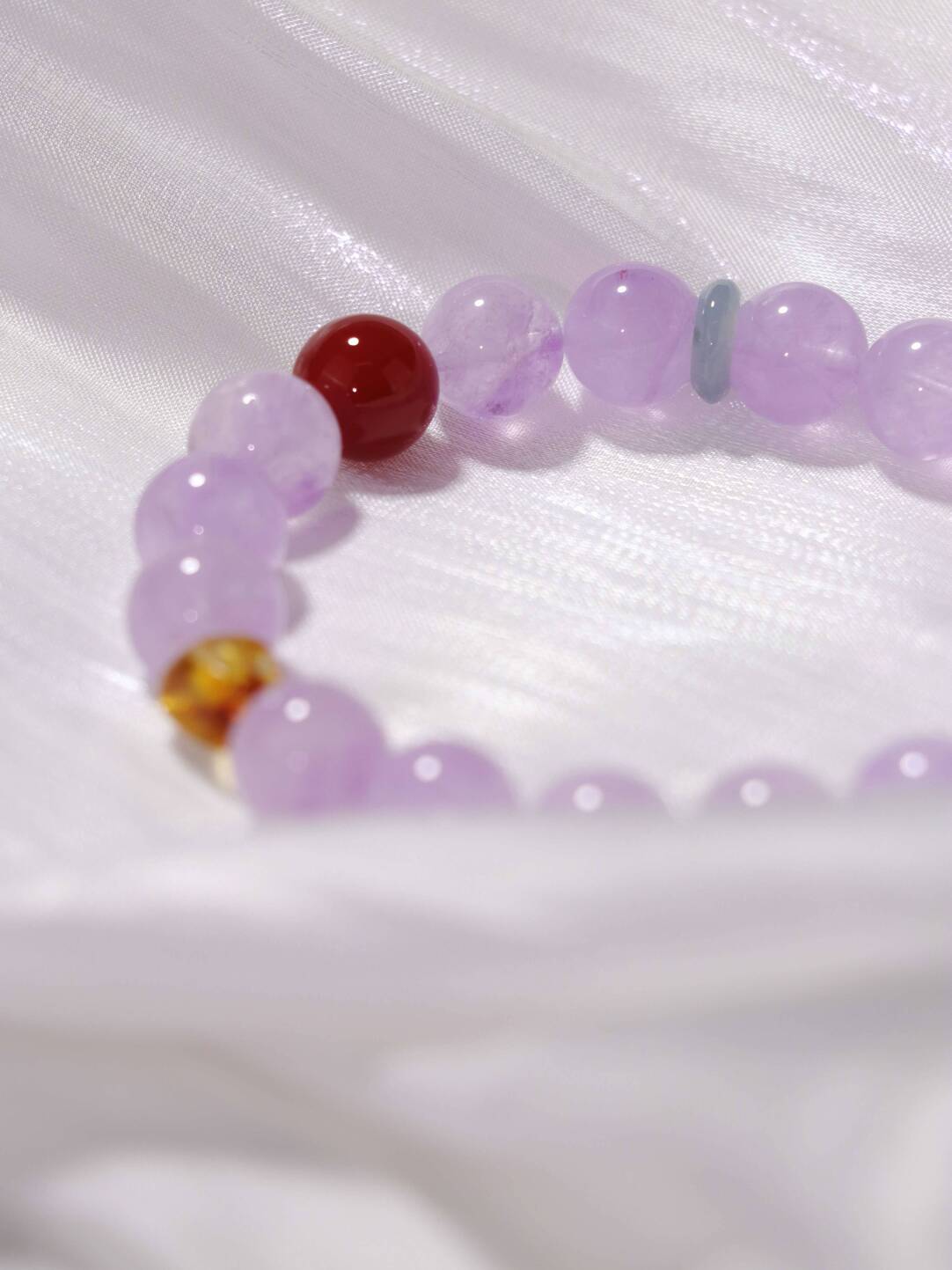 Lavender Amethyst Amber Flower Bead Bracelet Flower Collection Light Jewelry